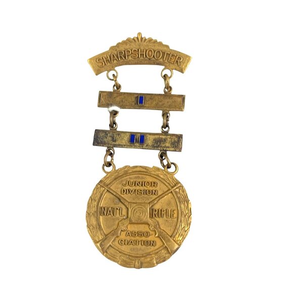 Vintage Sharpshooter Medal National Rifle Assoc Junior Division Brass Award Pin - Picture 2 of 6